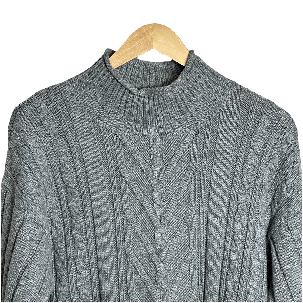 J. Crew Womens XL Gray Cable Knit Sweater Mock Neck Long Sleeve Cotton Pullover - Picture 2 of 7